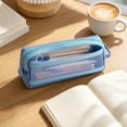 thumbnail image 6 of Mesh Pencil Case, Transparent Double Layer Zipper Pencil Pouch, Large Capacity Clear Exam Pen Bag, for Students Back to School Supplies, Blue, 6 of 7