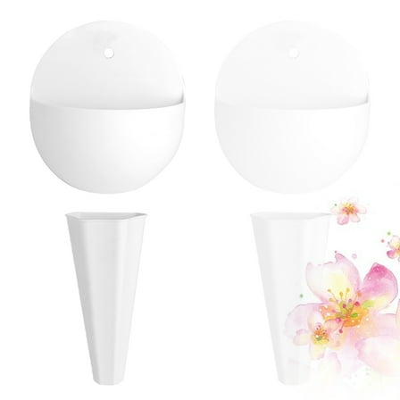 FRCOLOR Wall Mounted Vase for Flowers and Plants Storage Made of Durable Plastic in White Pieces Various Styles