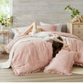 thumbnail image 2 of Pink/Blush Ruffle Bedding Set, Shabby Chic Farmhouse Queen Size Comforter for Women, Boho Fluffy Cozy Washed Microfiber Full Bed Sets, 3 Piece with Ruffled Pillow Shams, 2 of 14