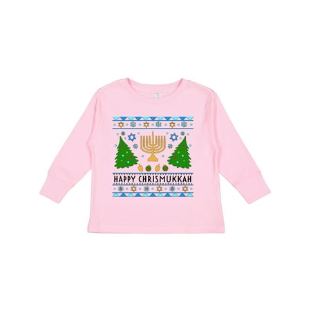 

Inktastic Happy Chrismukkah Sweater Style with Menorah and Trees Gift Toddler Boy or Toddler Girl Long Sleeve T-Shirt