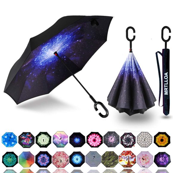 MRTLLOA Parapluie Inversé, Parapluie Coupe-Vent, Parapluie Inversé, Parapluies pour Femmes avec Protection UV, Parapluie à l'Envers avec Poignée en Forme de C pour Cadeaux de Fête des Mèresï14Étoile Étoilée