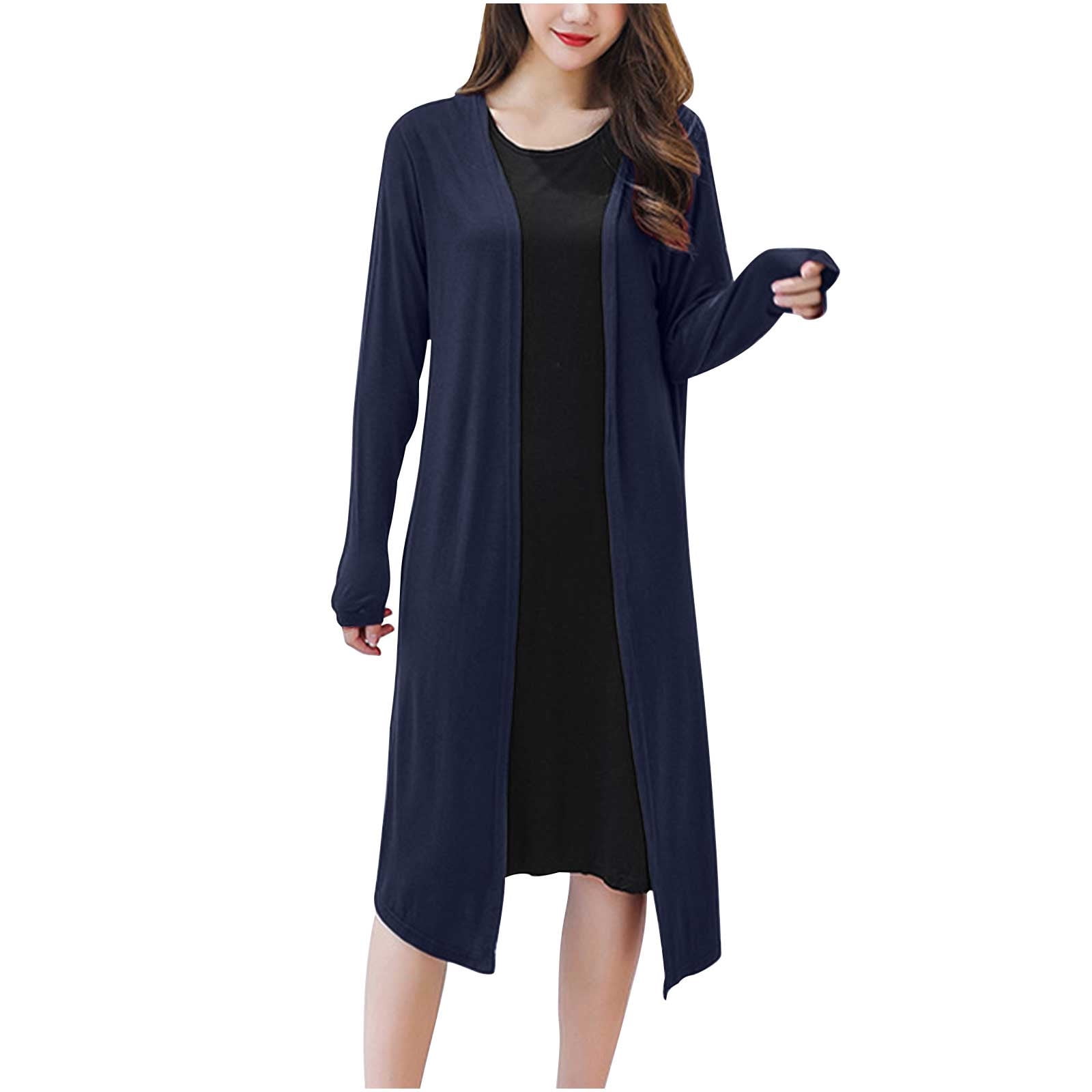 Cardigan Sweaters for Women Elastic Long Sleeve Open Front Knit Jacket Solid Soft Outerwear Coat,Women Winter Sweater Coat,Womens Trench Coat,Navy,XL - image 2