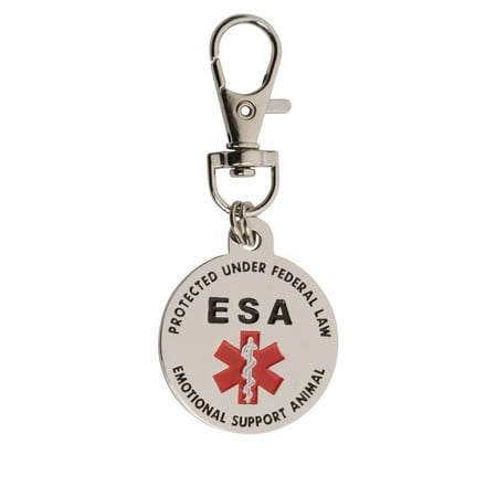 DOUBLE SIDED Small Breed Emotional Support Animal (ESA) Red Medical Alert Symbol and Protected by Federal Law .999 inch ID Tag. QUICK RELEASE metal lobster clamp allowing to switch to collars and