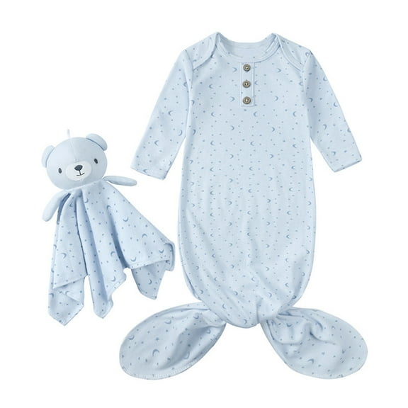 Angala 6M Baby Infant Outfit Knotted Sleep Gown Sleepwear Baby Knot Floral Long Sleeve Sleeping Gown With Toy Set Cute Breathable Practical One Size