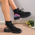 thumbnail image 4 of Styesk Bottes pour Femmes Bottines Rétro Élastiques pour Femmes Mode Talon Plat Bout Rond Talon Plat Fronces Chaussures Tricotées Brodées Bottes de Travail pour Femmes, 4 of 7