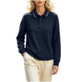 thumbnail image 2 of Long Sleeve Cotton Shirts Tops Women Collared Summer Fashion Business Casual Solid-Color Long-Sleeved Button-Down Shirt Top Navy Xs, 2 of 7
