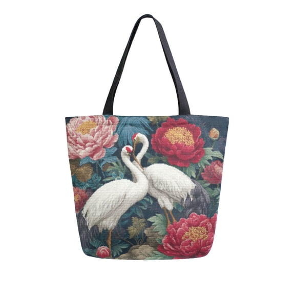 DIXRUYEE Tote Bag Women Weekender Travel Bag Shoulder Handbag Crane Duet in A Peony Paradise Printed