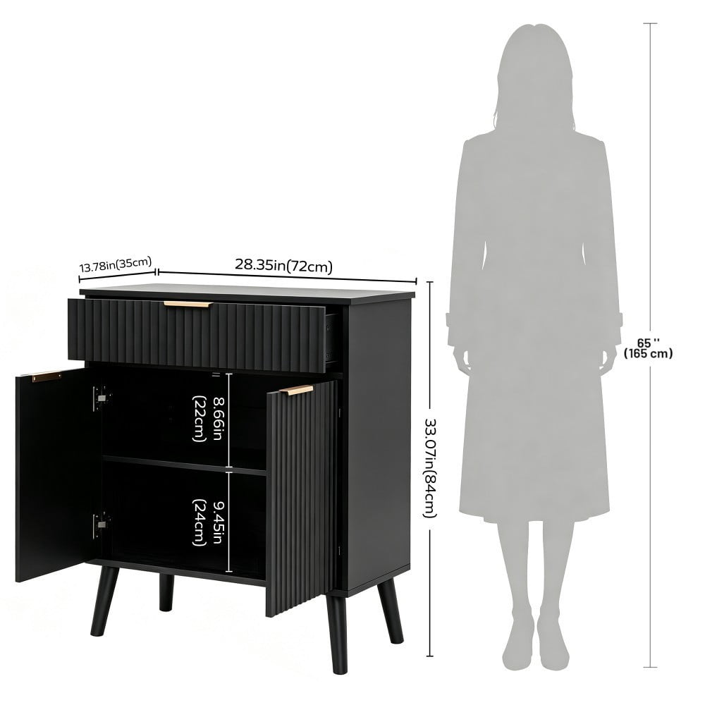 Kitchen Storage Cabinet, Buffet Cabinet with 2 Doors & Drawer, Adjustable Shelves, Wood Sideboard with Solid Wood Legs, Black