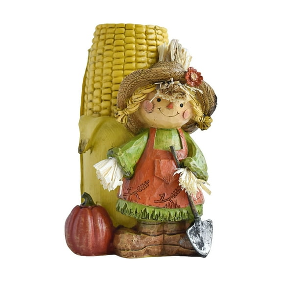 Harvest Scarecrow Figurine with Wheat and Pumpkin – Autumn Fall Tabletop Decoration for Home, Office, or Thanksgiving Display