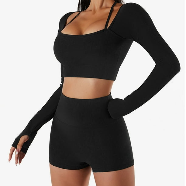 Top De Yoga Para Mujer, Ropa Deportiva Femenina Con Cuello Redondo, Orificio Para El Pulgar Elástico, Poliuretano Transpirable Con Almohadillas Para El Pecho Para Gimnasio ANGGREK Otros