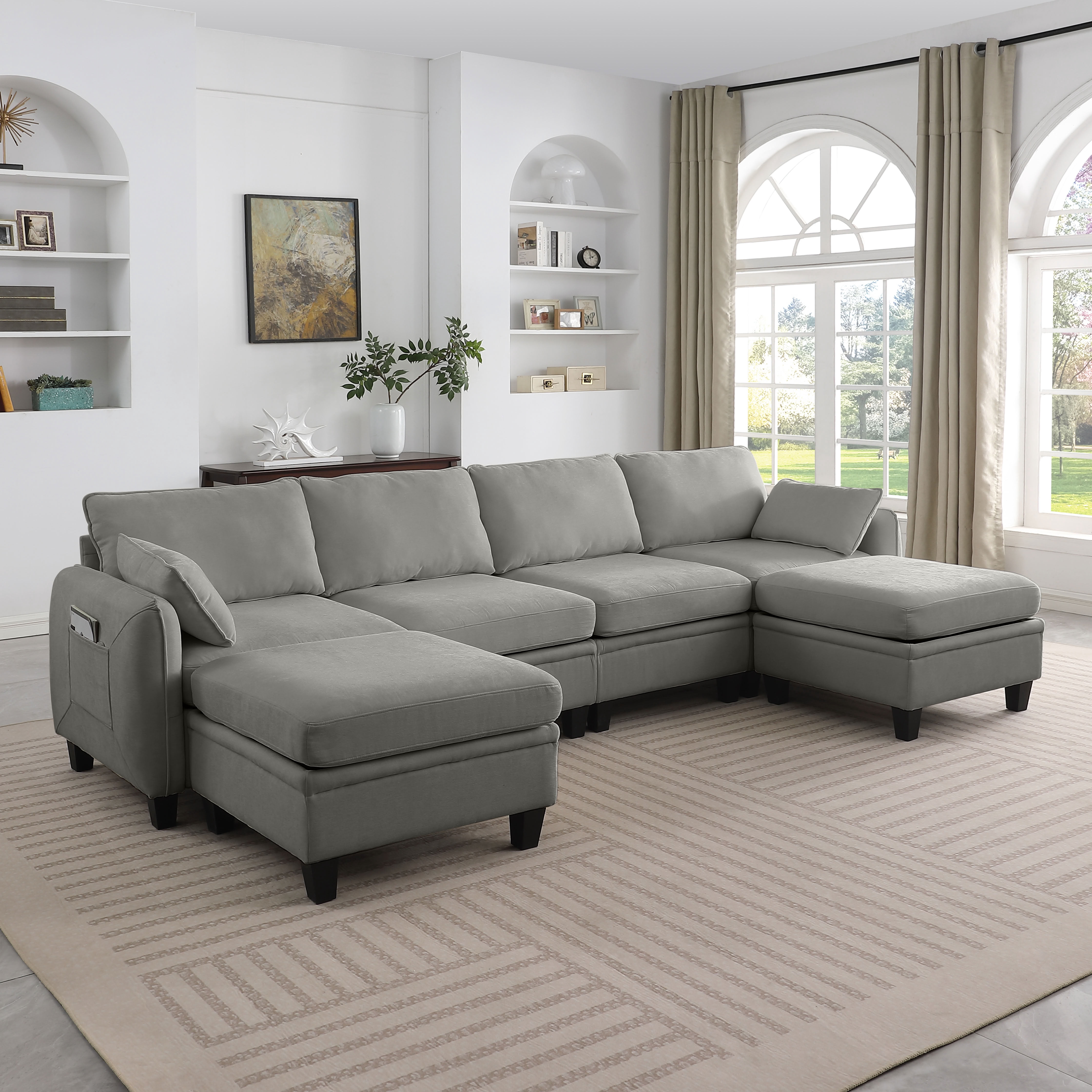 MAYEERTY 109 Inch Oversized Modular Sectional Sofa, Chenille Cloud Couch with Storage Ottomans for Living Room, Large Space