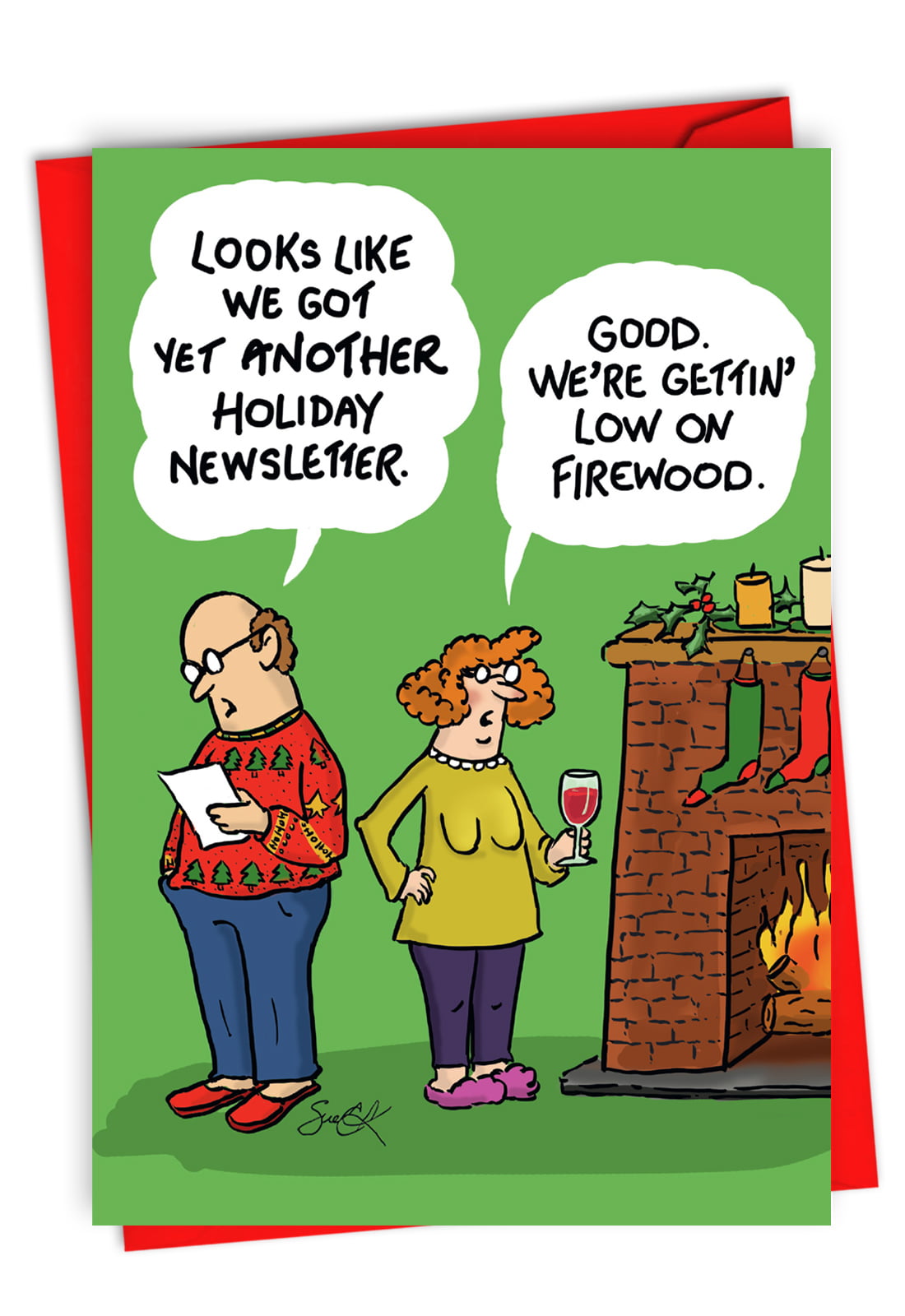Funny Cartoon Christmas Card with Envelope - Humor Holiday Greeting