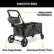 Jeep Sport All-Terrain Stroller Wagon by Delta Children - Includes Canopy, Parent Organizer, Adjustable Handlebar, Snack Tray & Cup Holders, Grey/Olive Green