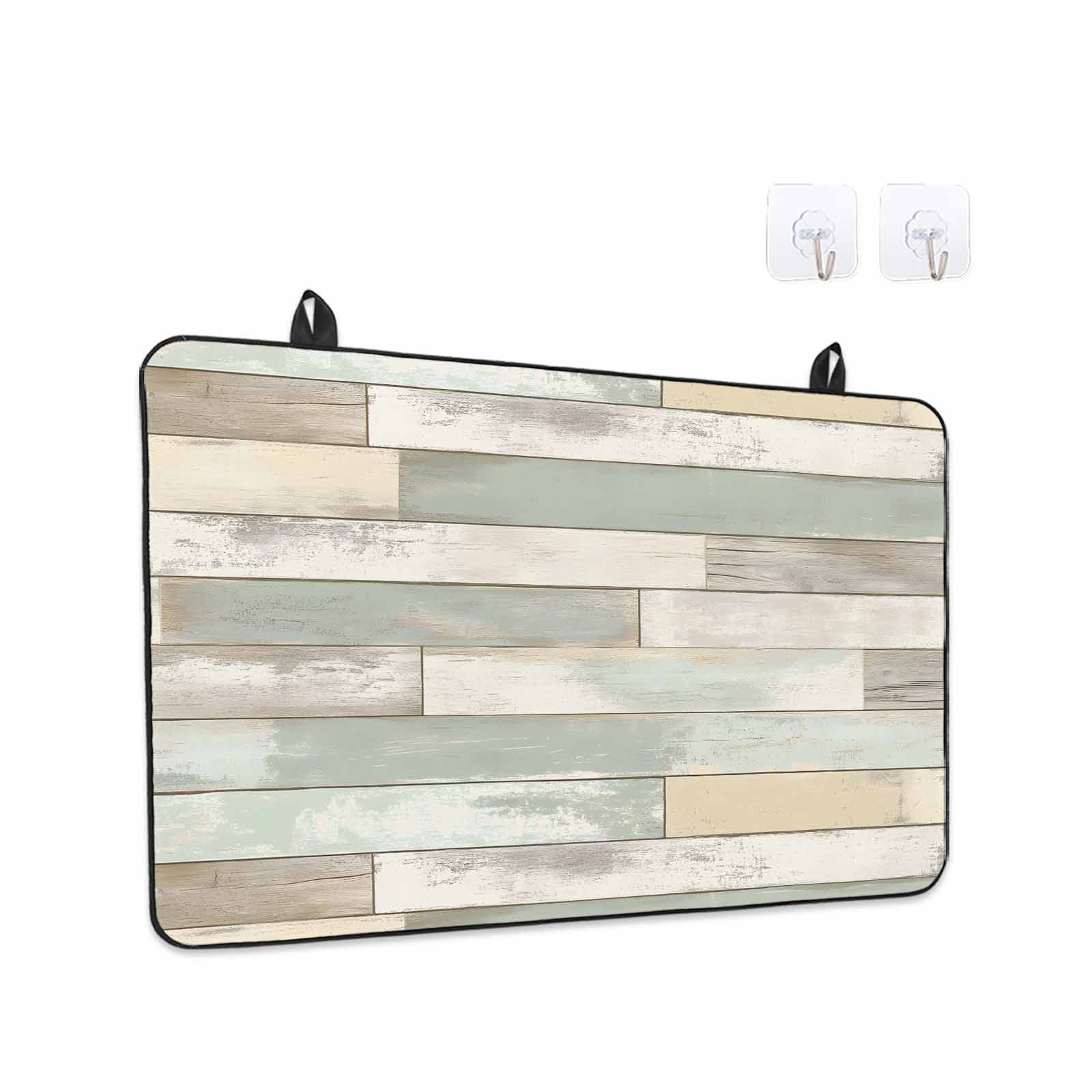Beige Light Green Stove Top Cover for Electric Stove, Heat-proof & Non Slip Glass Top Stove Cover Protector, Farmhouse Wooden Striped Kitchen Flat Cooktop Rubber Mat 24x21 Inches