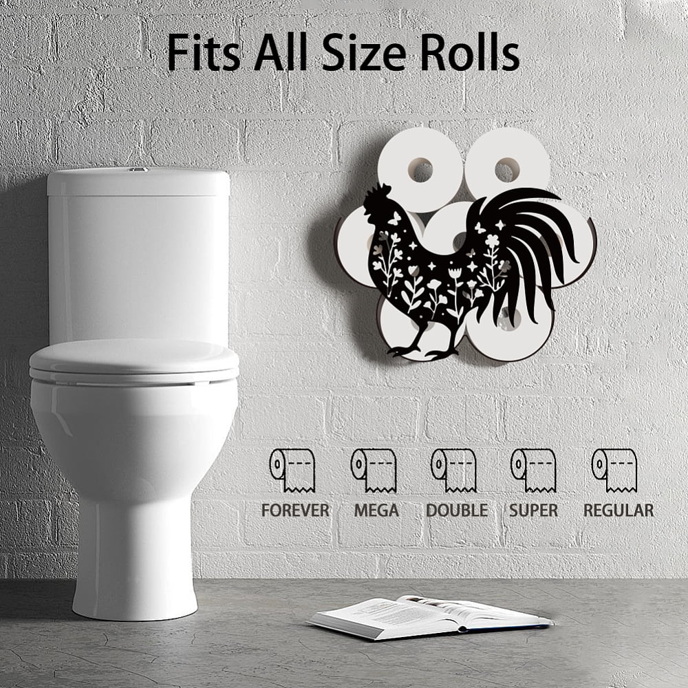 Rooster Floral Toilet Paper Holder Metal Rooster Animal Wall Mounted Toilet Paper Storage for Extra 8 Rolls Funny Animal Toilet Paper Organizer Toilet