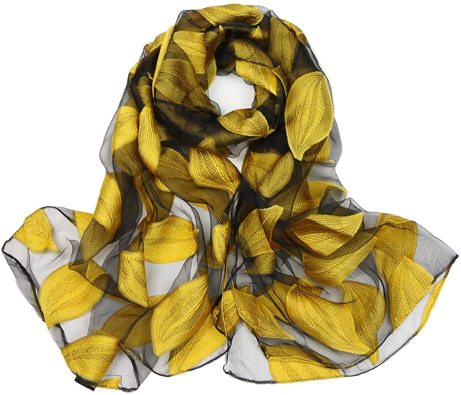 Silk Scarves for Women 100% Silk Scarves with Leaves Printing Wrap and ...