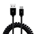 thumbnail image 2 of Coiled USB Cable for TCL Flip 4 5G - Charger Cord Micro-USB to USB-C Adapter Power Wire Sync Black, 2 of 5