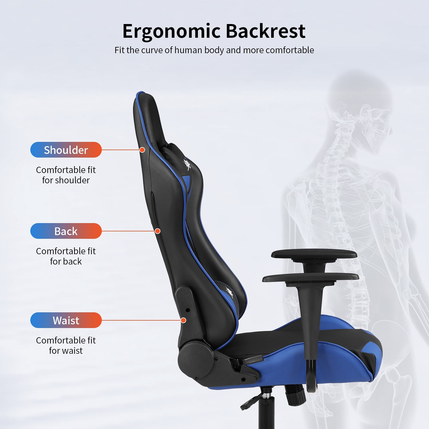 BestOffice Ergonomic Gaming Chair, Lumbar Support, Rolling Swivel for Men, Women(Blue)