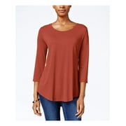 JM COLLECTION Womens Red Long Sleeve Scoop Neck Hi-Lo Top Size: M