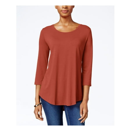 JM COLLECTION Womens Red Long Sleeve Scoop Neck Hi-Lo Top Size: M