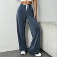 thumbnail image 2 of Lenpel Women's Wide Leg Sweatpants Loose Elastic High Waisted Drawstring Casual Active Trousers Comfy Lounge Pants, 2 of 7