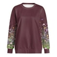 thumbnail image 4 of larppty Womens Fashion Floral Printed Crewneck Long Sleeve Casual Sweatshirt Pullover Tops (Brick Red, L), 4 of 9