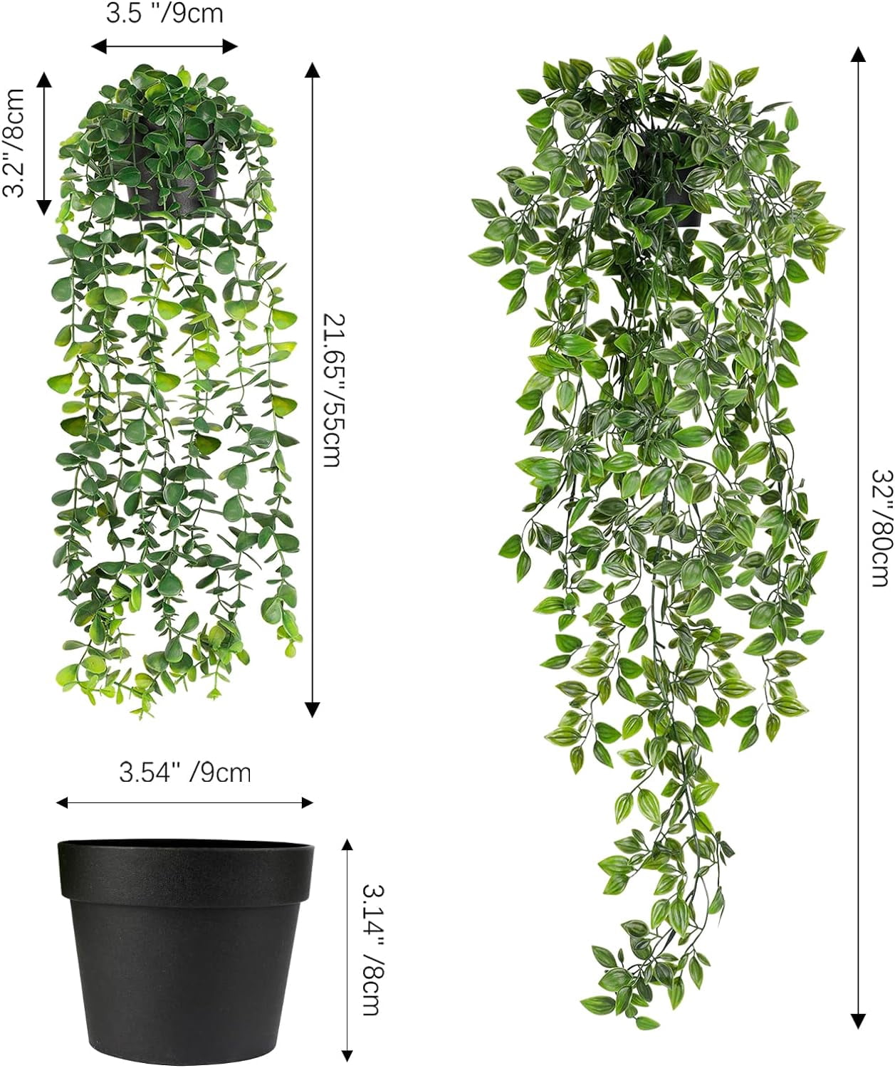 Artificial Hanging Plants, 2 Pack Fake Hanging Plant Fake Potted Greenery Plants Faux Eucalyptus Vine, Mandala Vine in Pot for Home Room Indoor Outdoor Shelf Decor