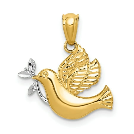 - 14k Yellow Gold Dove Olive Branch Pendant Charm Necklace Religious Gifts For Women For Her