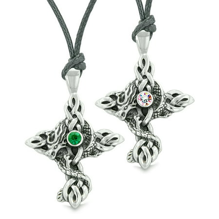 Fire Dragon Celtic Knots Protection Cross Amulets Love Couples Best Friends Set Green Rainbow (Best Combination For Rainbow Dragon)