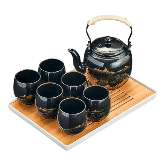 Japanese Kung Fu Tea Set with Travel Bag Chinese Tea Service Made of Ceramic Traditional with Gold Flower Pattern Porcelain Handmade Teaware Heat Resistant