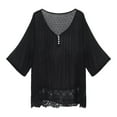thumbnail image 3 of Blusa vintage con cuello en V y volantes de encaje para mujer - Top informal de manga 3/4 - Mezcla de algodón, lavable a mano/a máquina - Tallas M-XXXXXL, 3 of 4