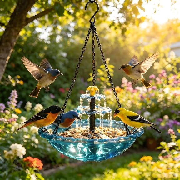 3‑Tier Solar Cascade Hanging Bird Bath Fountain, Solar‑Powered Hanging Bird Bath for Outdoor Garden, No Wiring Required