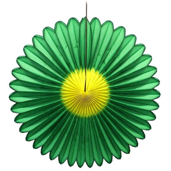 3-pack Devra Party 20 Inch Tissue Paper Daisy Flower Fan Decoration, Green and Yellow