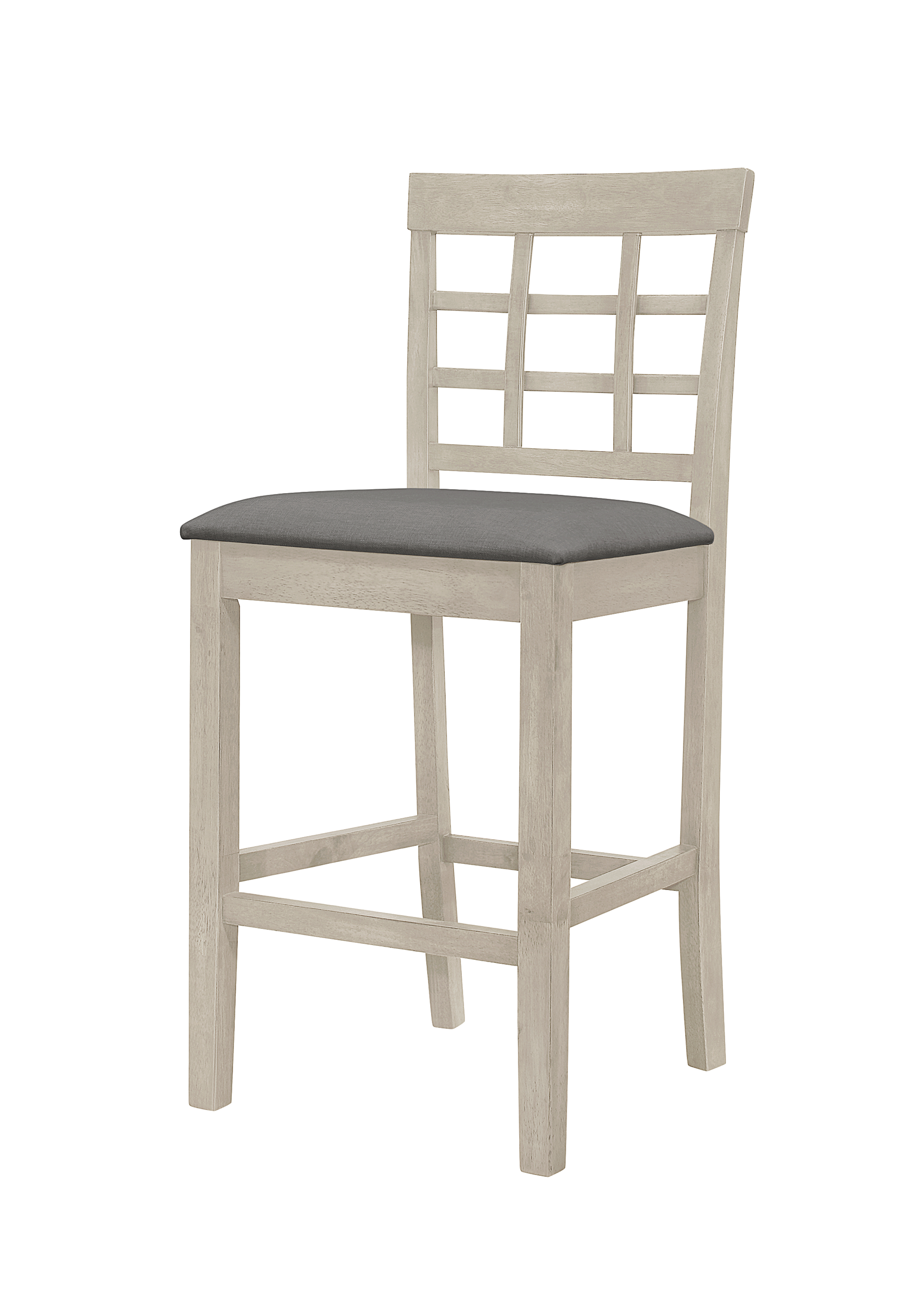 Home Design Azalea 5-Piece Counter Set, Antique Gray/Gray, Square Table with Slat-Back Cushioned Chairs, Modern Minimalist Style