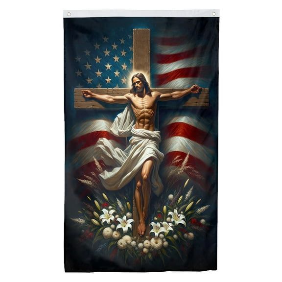 Cayyon Jesus Flags 3x5 (Jesus Cross Flag Banner) Jesus Flag Banner with 2 Brass Grommets for Outside Vertical Holiday Yard Décor