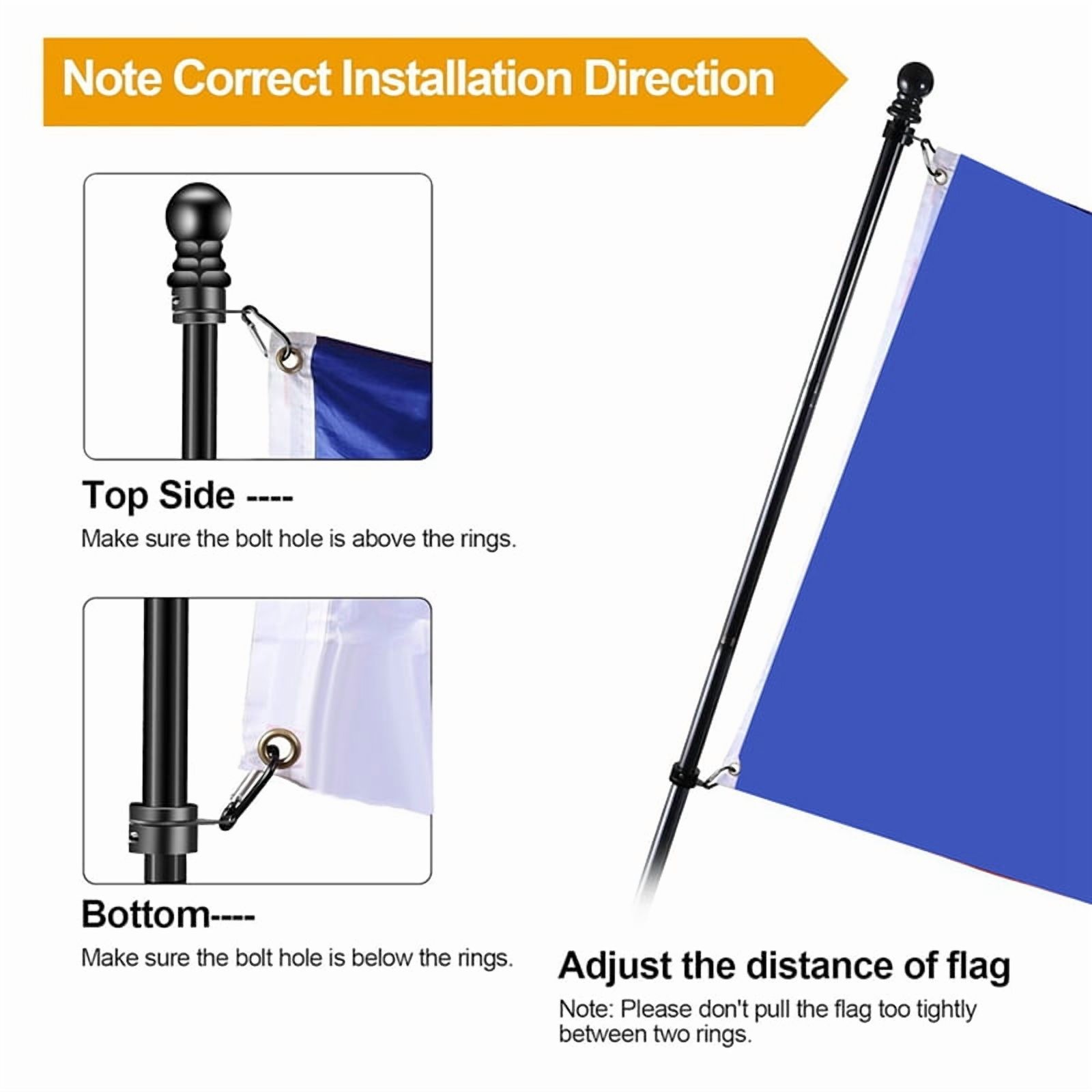Flag Pole Set for House Porch, 6 FT Thickened Stainless Steel Wall Mount Flagpole Rotating Flagpole Rings No Bracket