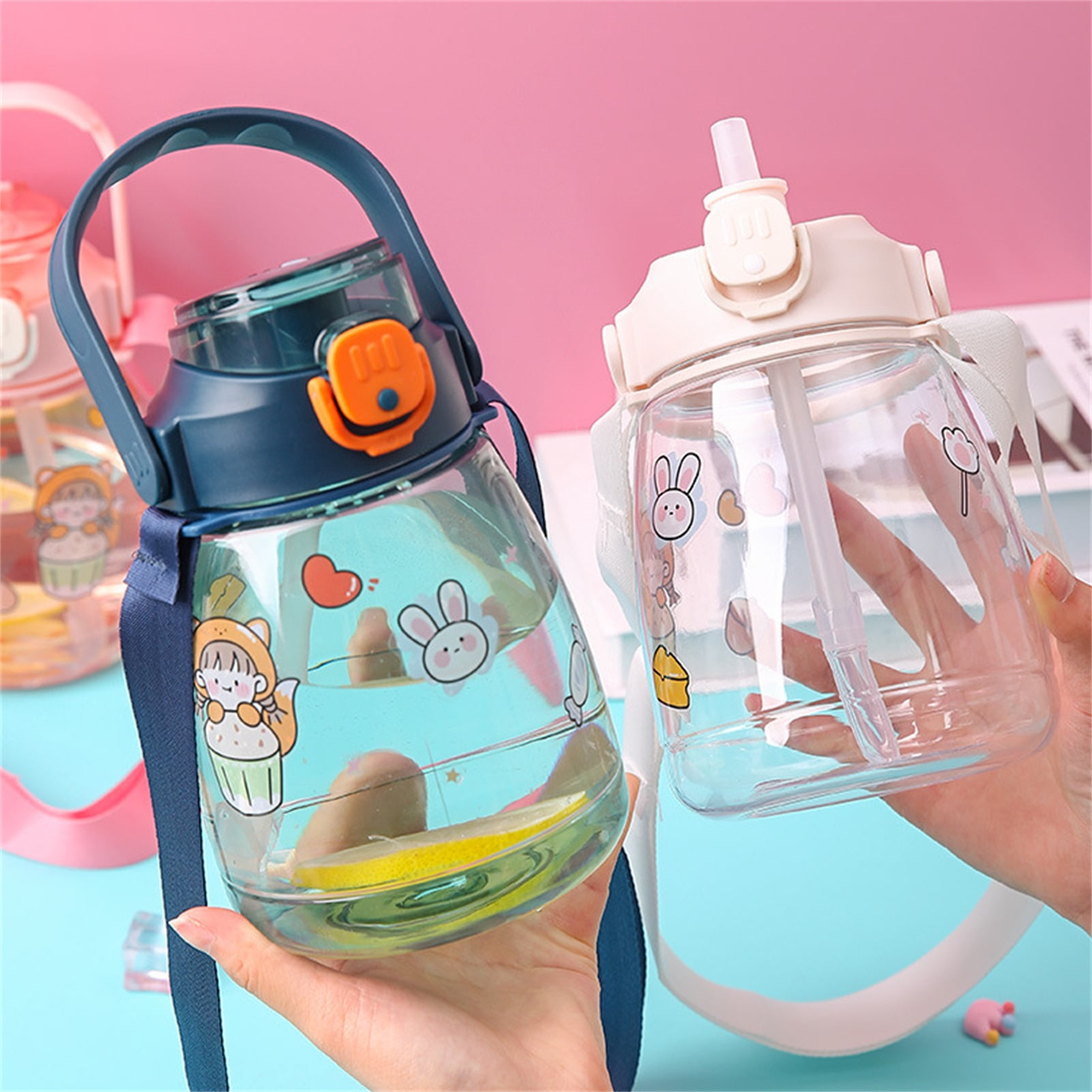 Cute Cartoon Kids Water Bottle For School Plastic Bottles For Drinks  Transparent Trinkflasche Mist Spray Bottle With Straw - Water Bottles -  AliExpress