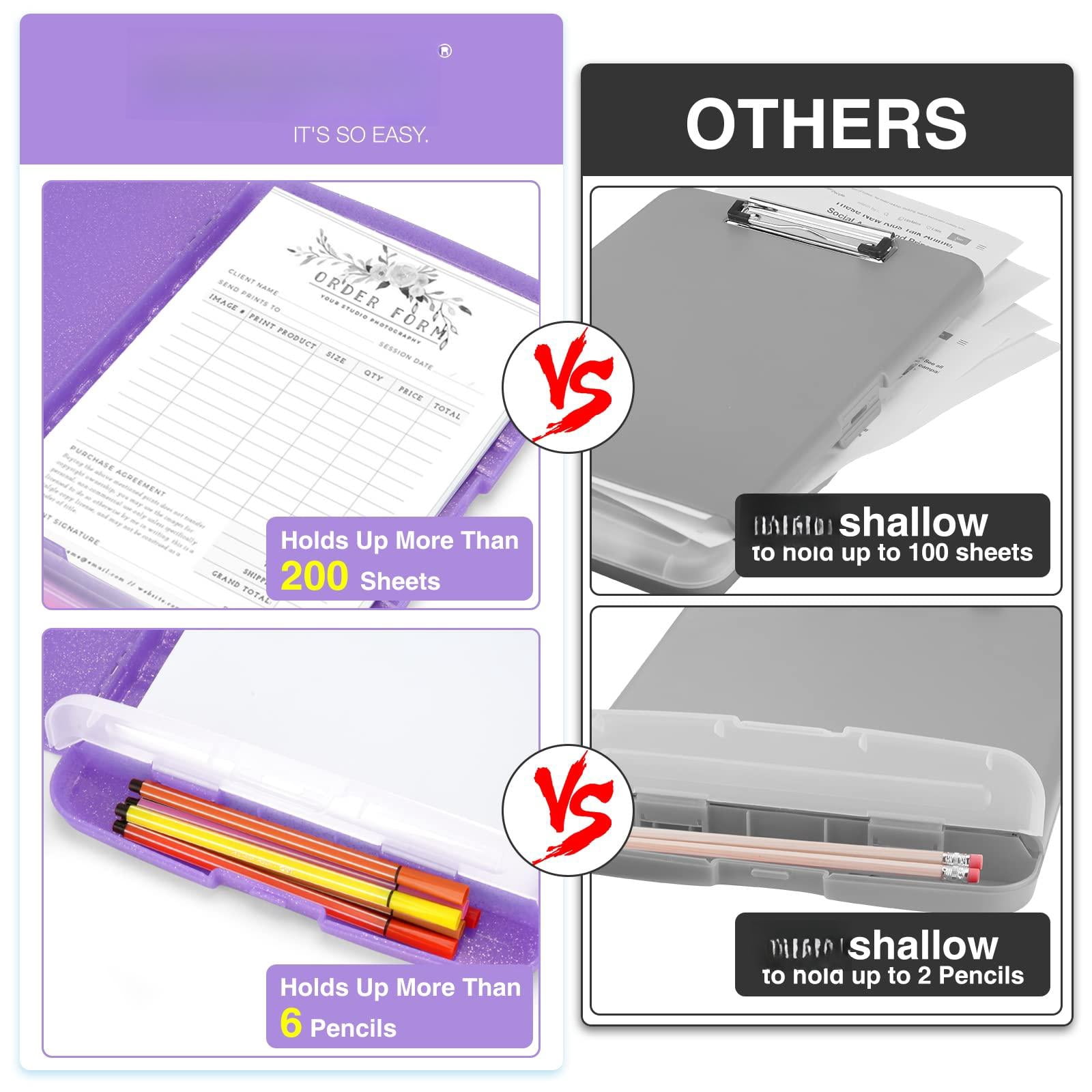 Glitter Clipboard With Storage  High Capacity Clip Boards 8.5x11 Pen Holder Cute Clipboards Low Profile Sparkle Plastic Organizer Case Box For Women & Side Opening