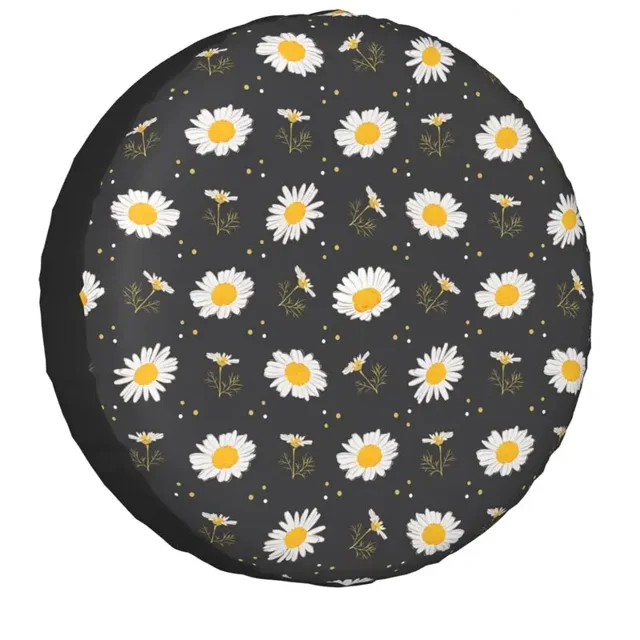 Leaves Daisy Flower Tire Cover Trailer Floral Spare Wheel Protector for 14" 15" 16" 17"h