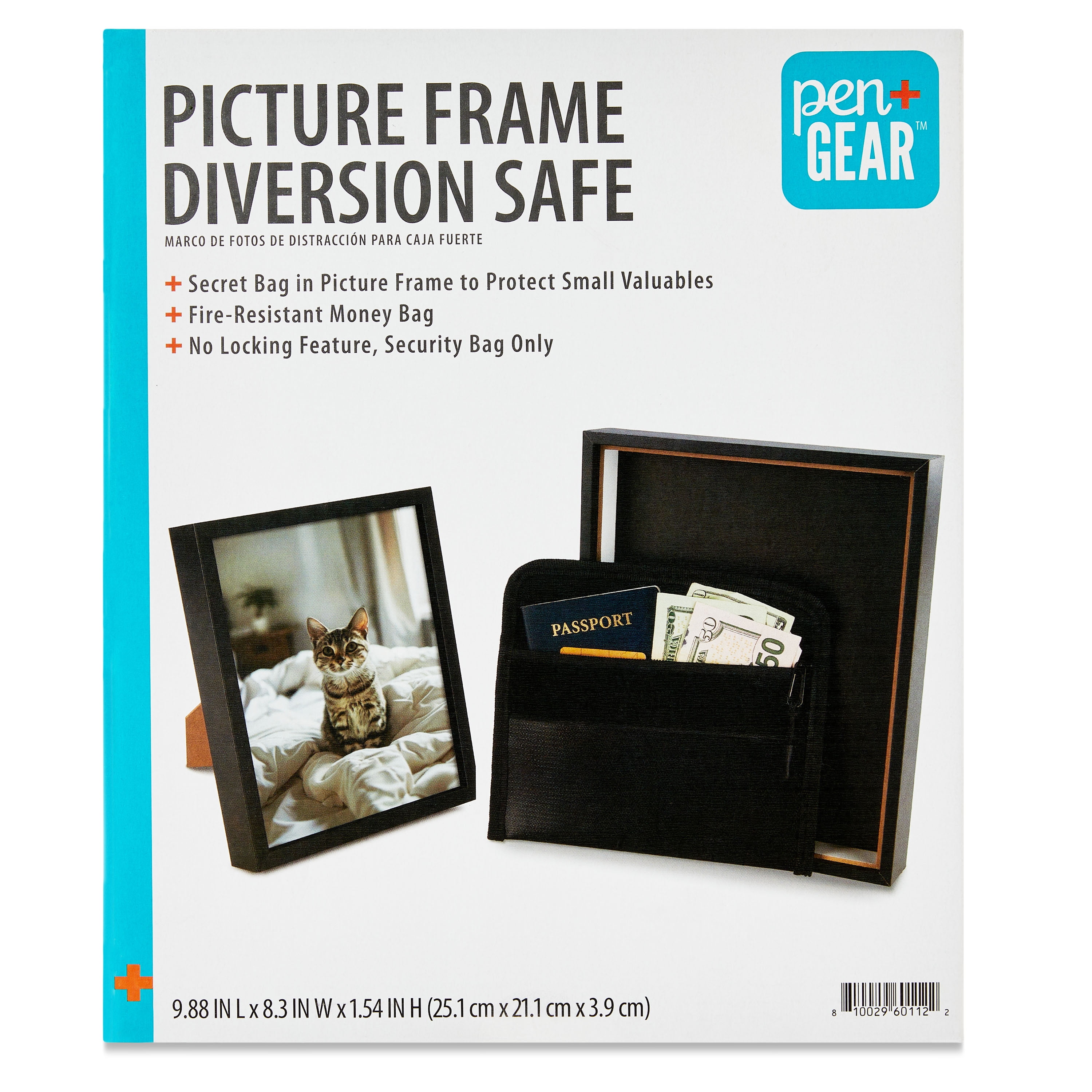 Pen+Gear Black Picture Frame Diversion Safe with Fire Resistant Waterproof Money Bag