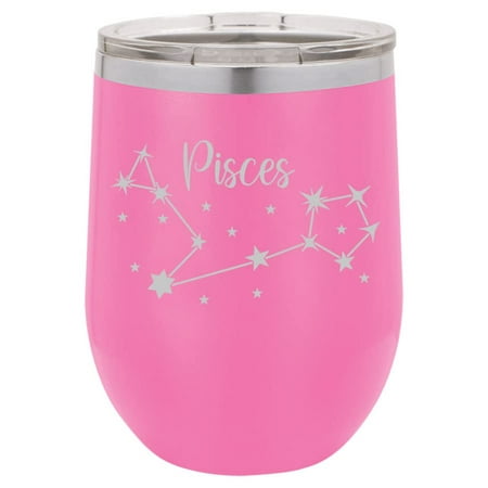 

12 oz Double Wall Vacuum Insulated Stainless Steel Stemless Wine Tumbler Glass Coffee Travel Mug With Lid Horoscope Constellation (Hot Pink) (Pisces)