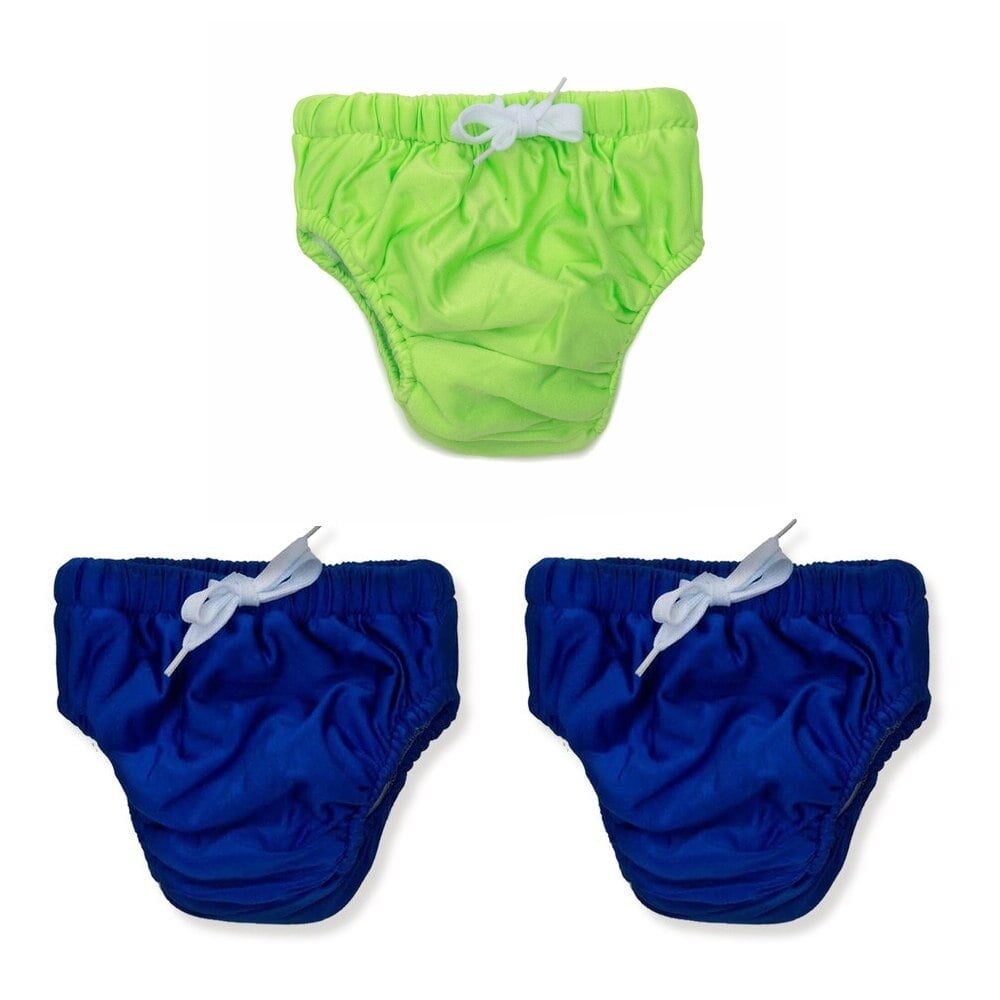 Kawaii Baby Swim Cloth Diaper | 3 Pack 32-40 lbs | Blues & Green | for Pool & Beach | Stretchy Mesh