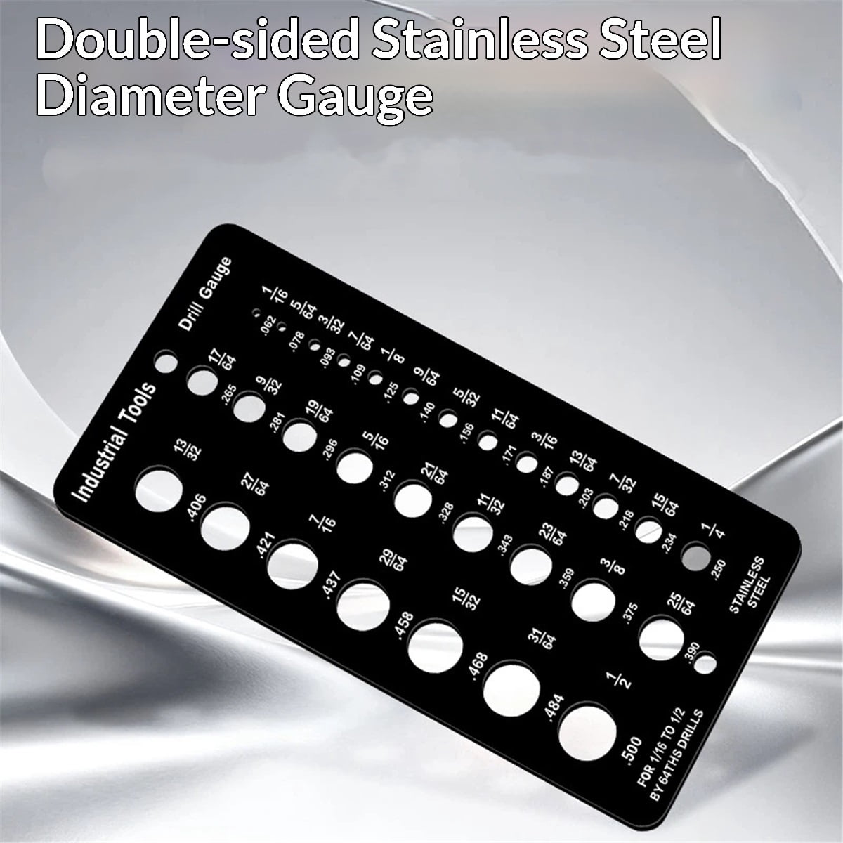 2 Pieces Drill Bit Size Gauge Drill Bit Guide Stainless Steel Drill Gauge 29 Holes Drill Size Gauge Tool for 1/16 Inch to 1/2 Inch Size Bits Measurement, 1pc Black + 1pc Silver