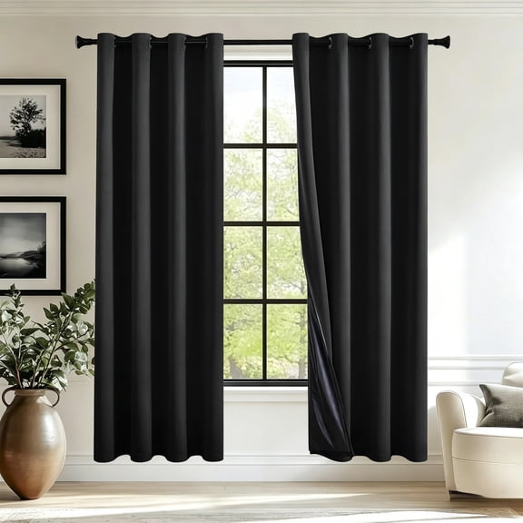 Blackouts Curtains For The Living Room Privacys And Noise Reduction Ring Top Curtains Black-lined Heat-insulating Blackouts Curtains,Black