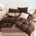 thumbnail image 4 of Jersey Knit Duvet Cover Set 100% T-Shirt Cotton Super Soft Comfy 3pc Bedding Set with Zipper Closure (Petal Pink/Dark Brown, Queen, 90"X90"), 4 of 7