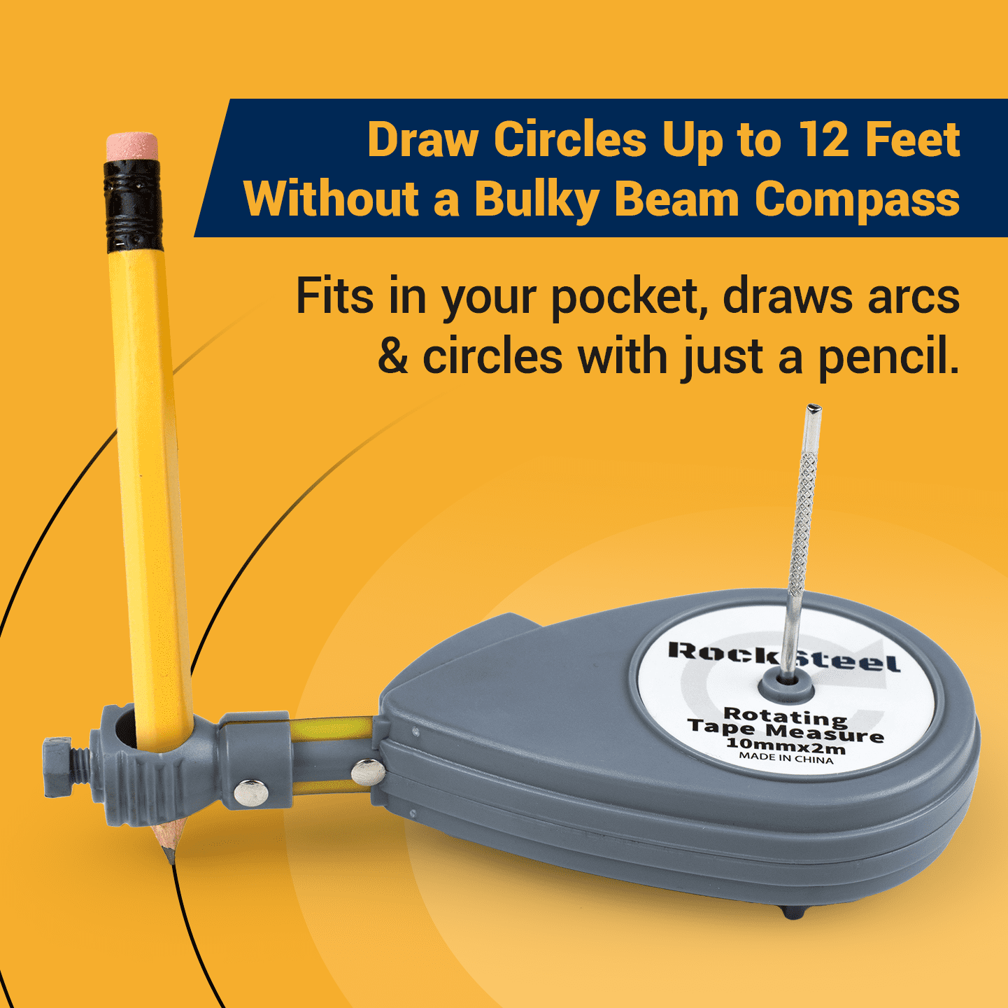RockSteel Rotating Tape Measure & Circle Drawing Tool, Beam Compass Alternative for Woodworking, Drafting, & Large Arcs