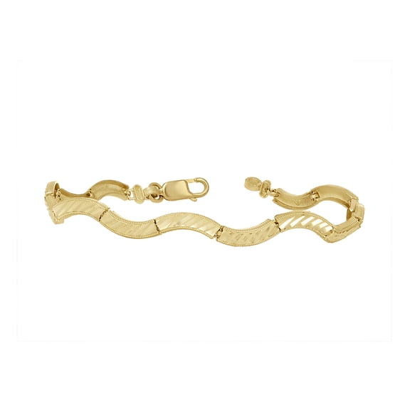 10k Yellow Gold Womens Wave Pattern Link Bracelet Size 7 Inches for Women