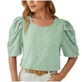 thumbnail image 2 of Blouses pour Femmes, Mode Femmes Décontracté Confortable Uni Col en V Manches Courtes Haut Blouse T-Shirt, 2 of 5