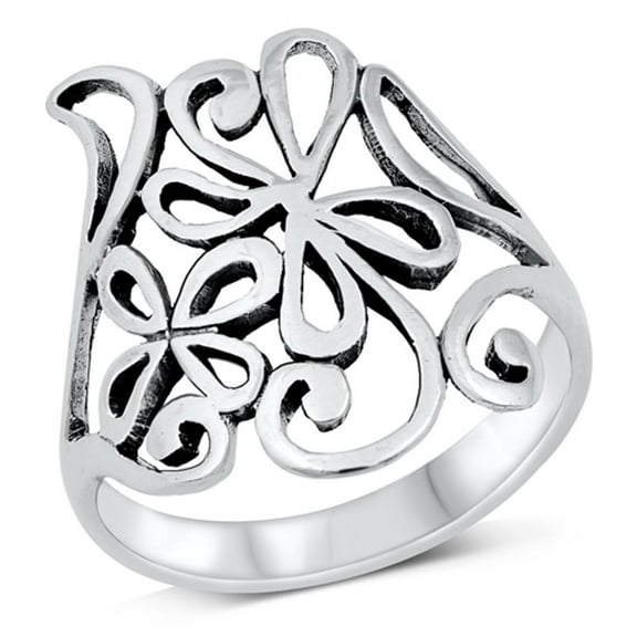 Abstract Wide Flower Statement Ring .925 Sterling Silver Band Jewelry Female Male Unisex Size 5