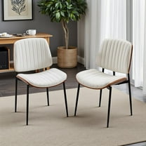 Hassch Mid Century Modern Dining Chairs Set of 2, Faux Leather Upholstered Kitchen and Office Side Chairs with Curved Shell Seat, Rubber Wood Frame, Adjustable Metal Legs, White